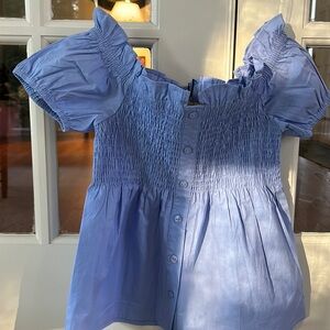 🌿Shinestar gold blue smocked off shoulder button front top, size S🌿